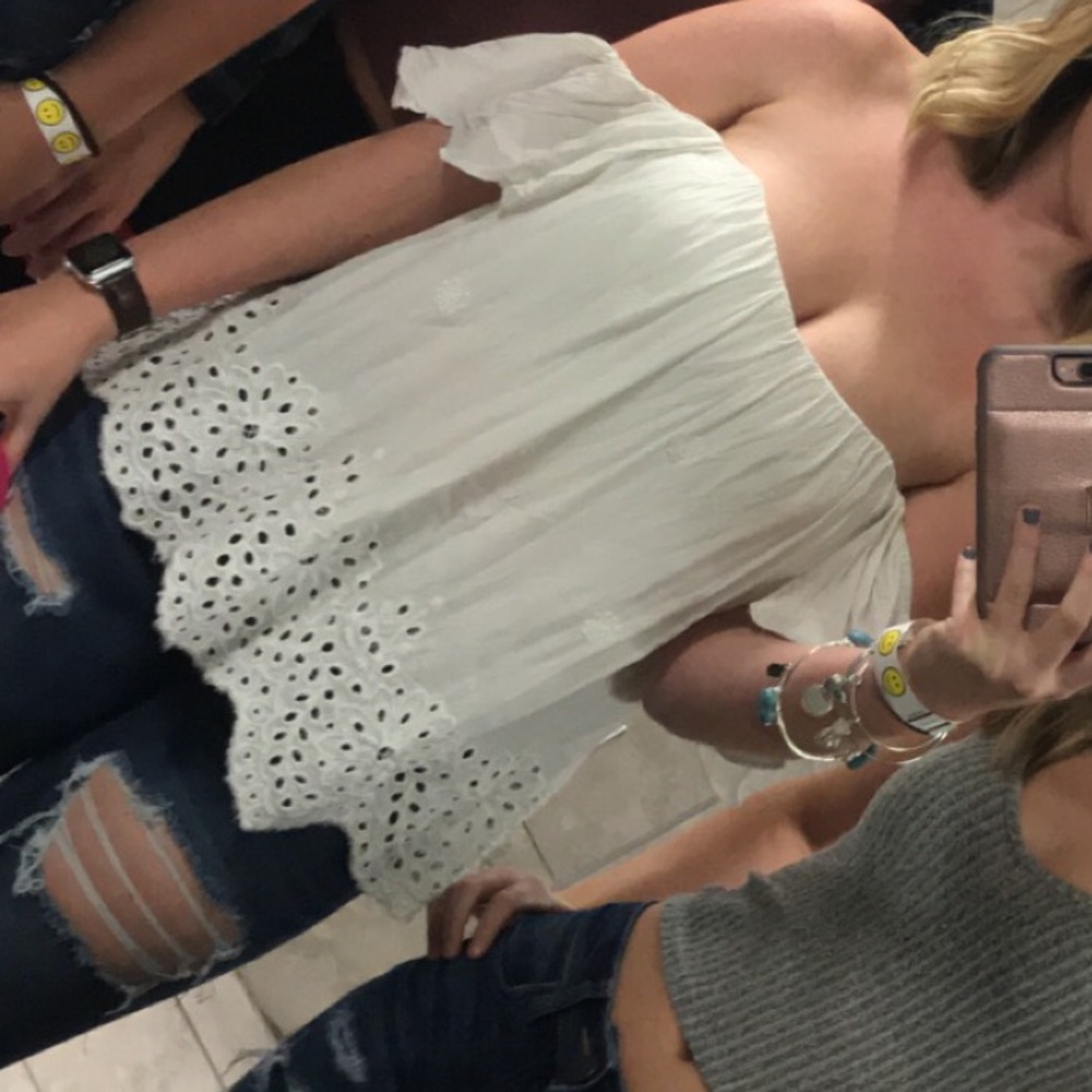Off the shoulder strapless white floral top